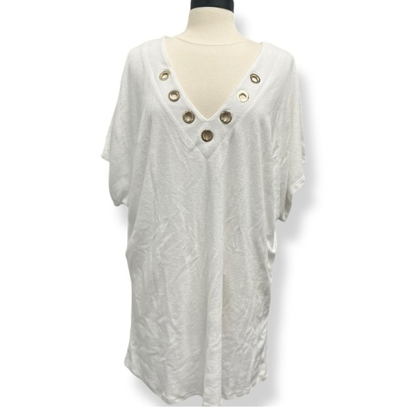 Michael Kors Women’s White Terrycloth CoverUp Tunic Top V-Neck Shirt Size XS NWT - Picture 1 of 7
